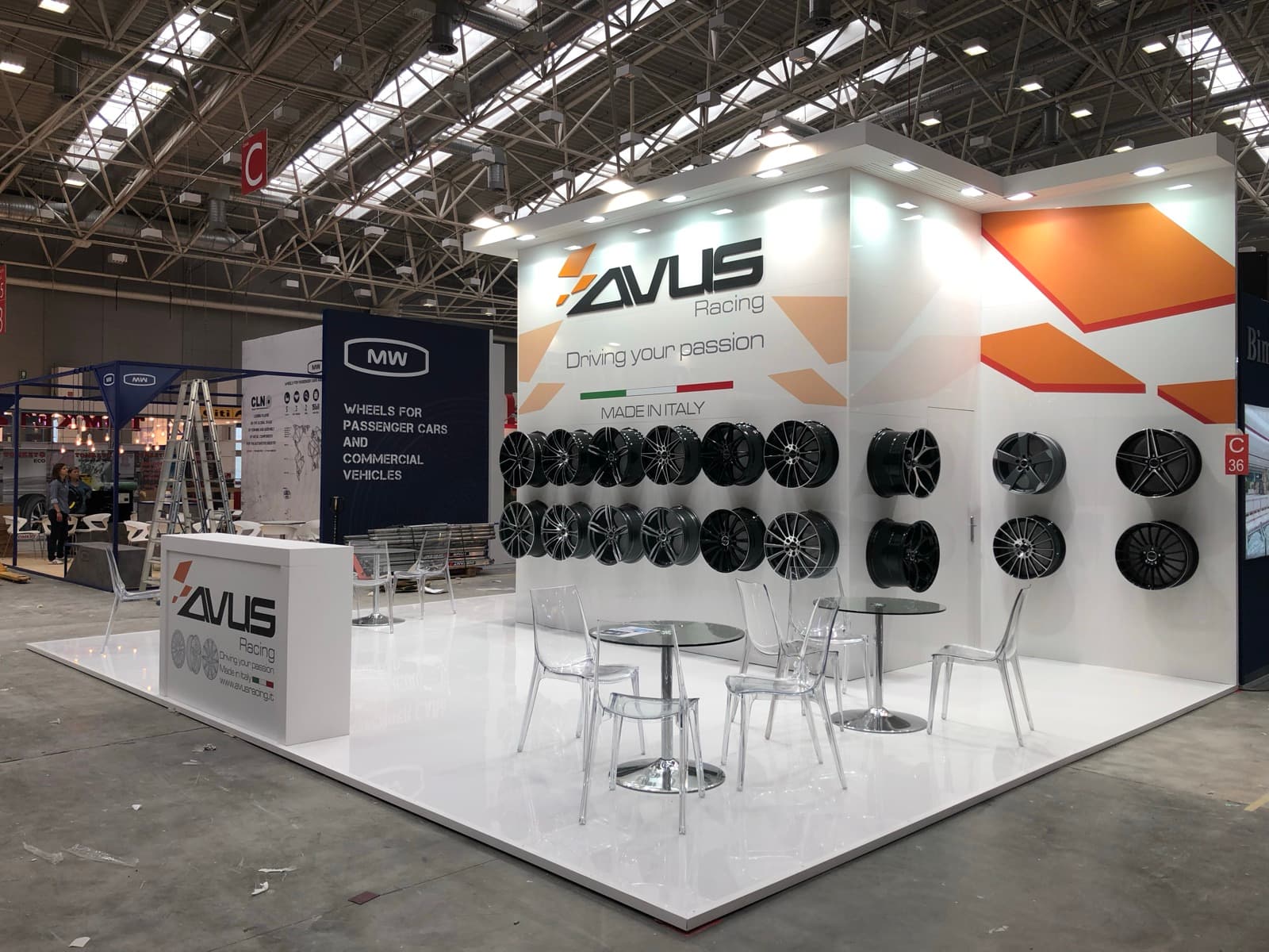 AVUS Racing wheels and seating area